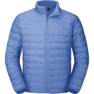 Mens Light Blue Stand-Up Collar Outerwear Water Resistant Quilted Puffer Jacket